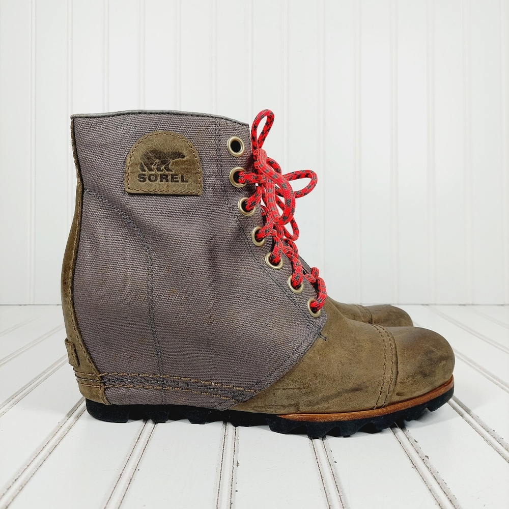 Sorel PDX 1964 Lexie Premium Leather Waterproof Wedge Lace Up Booties i 765 - Picture 5 of 10
